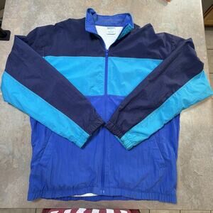 Vintage Cheetah Mervyns Jacket Mens Large Blue Nylon Colorblock Windbreaker 90s